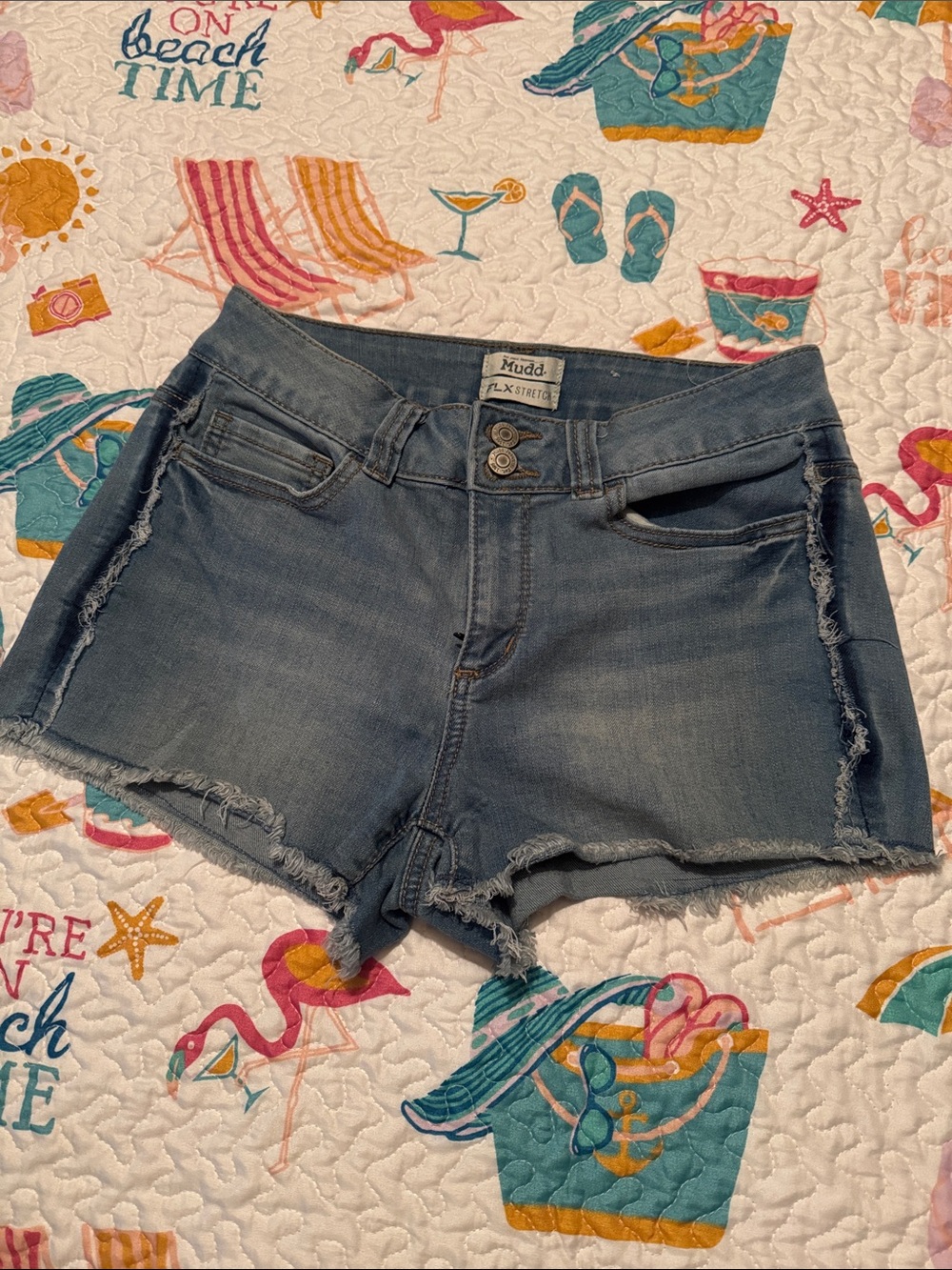 Mudd Women's Faded Blue Frayed Hem Denim Shorts